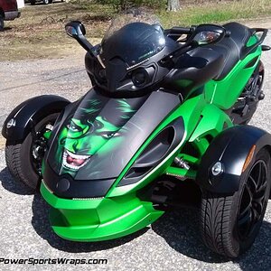 She Hulk custom furk wrap custom designed for Beverly W. We offer custom design service to all Spyder owners. What can we create for you?