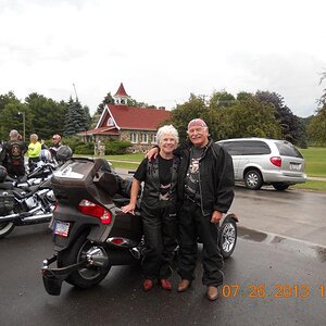 Hazel & I on ride to WIl Win Lodge in the UP. Just finished the Tunnel of Trees.