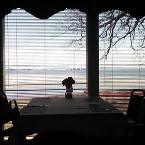 Looking at ice and open water on Lake Mille Lacs from the Flagship Inn.