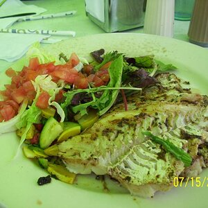 Jennifer's halibut lunch; wonderful and yes, it was all eaten. No room to bring it home and no one to share with. Cafe Nicole's place across from the 