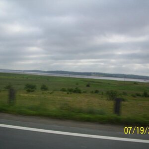 Avon river in Windsor, NS. This and others go up and down along with the tide resulting in the Bay of Fundy so look it up; very interesting.