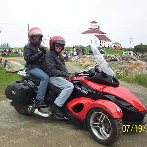 Digby Lighthouse and us, taken by newspaper reporter.