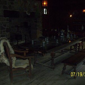 Inside the dining area with the Order of Good Cheer. Champlain recognized that the men needed a good hearty meal and chat and merrymaking now and then