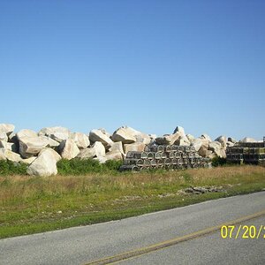 Lobster pots going toward Forchu lighthouse.