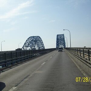 Crossing over the Niagara River on I-190 going toward the Peace Bridge to get to Canada.