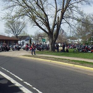 50th anniversary of the "Flood Run" - an estimated 30,000 motorcycles participated along the Mississippi River Road from Lakeland, MN towards the sout