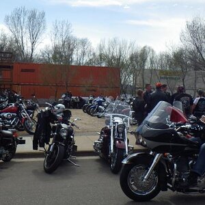 50th anniversary of the "Flood Run" - an estimated 30,000 motorcycles participated along the Mississippi River Road from Lakeland, MN towards the sout