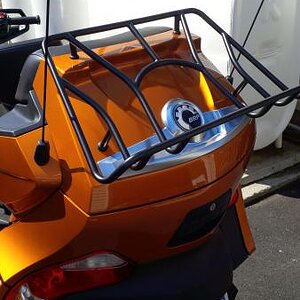 Rear luggage rack from Cruiser Customizing. Com  Was purchased as chrome, had to powder coat it black