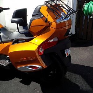 Rear luggage rack from Cruiser Customizing. Com  Was purchased as chrome, had to powder coat it black