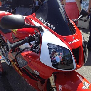 Joey Dunlop replica outside British merchandise stand