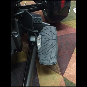 Drivers floorboard I am almost 6,4 and the foot pegs were on position five this gave me just a little bit more room and love the way they feel