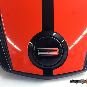 F3 Block emblem cover with Le Mans stripes in Can-am Red