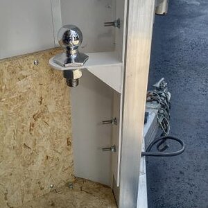 Custom bracket fabricated to hold 1 7/8 ball.