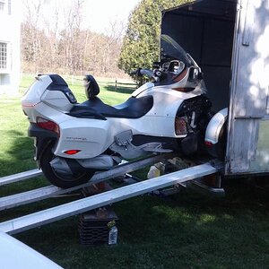 This is my 14 RT going into the box I made attached to my Toyt pk-up .... First I removed the OEM Bed then made a steel flat bed , covered in 5/8 th p