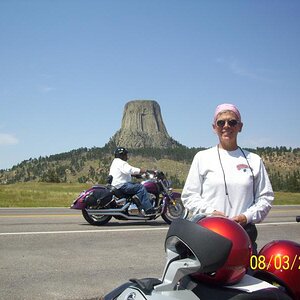 Jennifer and the Tower and some bikers.