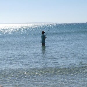 My son doing some fishing, 
Waterhouse Point, Northern Tasmania.