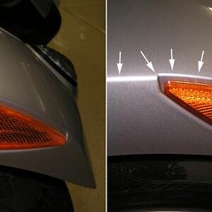 close up, hand cut around fender reflector