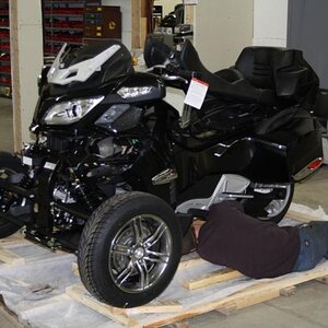 After wheels are put on, the rear suspension had to have air pressure added so RT-S could be rolled off crate base.