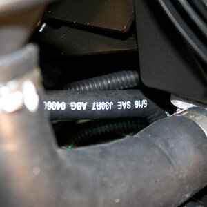 2010 RS SpyderNewEvapCan 4 - The vent hose is seen in the middle of the photo (white writing). At this point, the wire loom ends, as it passes the rad