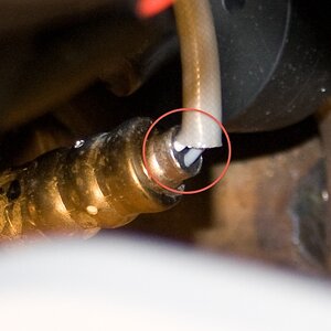 2010 RS O2SensorTooExposed 1 - Annotated oval shows the area where wires are not covered and exposed to elements. I was thinking of covering this up w