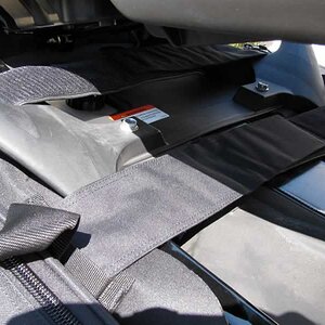 14: Mounting straps fit under the seat