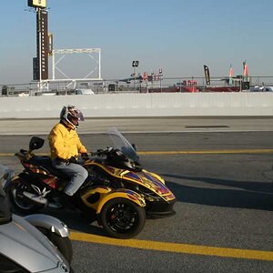 Me on the track trying to reset the codes on my Spyder after running up the steep bank and getting busted.