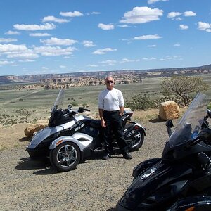 Going to Acoma New Mexico, the Acoma Pueblo is on the large mesa just above the windshield.