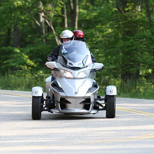 Note that the left tire is squished and the right tire is pretty light. There is a little bit of sway.