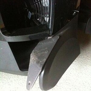 The Sopher custom foot rest; right side.  A hidden brace is connected under to the inside frame securing the movement of the bracket and stiffens the 