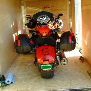 Spyder rear view in trailer