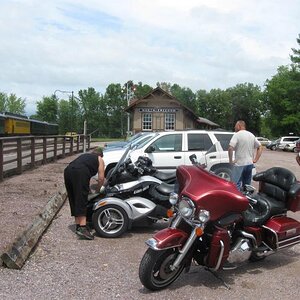Kelly, Butch, Bill at our North Freedom stop to see the Mid-Continental Railroad.