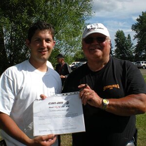 Winners = Spyderpops and his son 
won $250 gift certificate from BRP for being the participants who traveled the farthest distance to attend the event