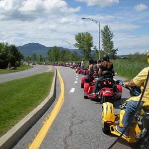 in the parade returning to the starting point
(Pumpkin is overheating and not a happy camper at this point)