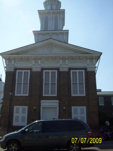 1841 Greeneville Cumberland Presbyterian church in Greeneville, TN.  Check the round hole above the light on the right side of the door.  That's a can