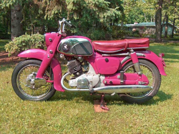 1960 Honda CA95 'Tokyo Rose' Benly
A rare example of the early version 150 cc Benly touring.  Factory pink color was an attempt to attract women rider