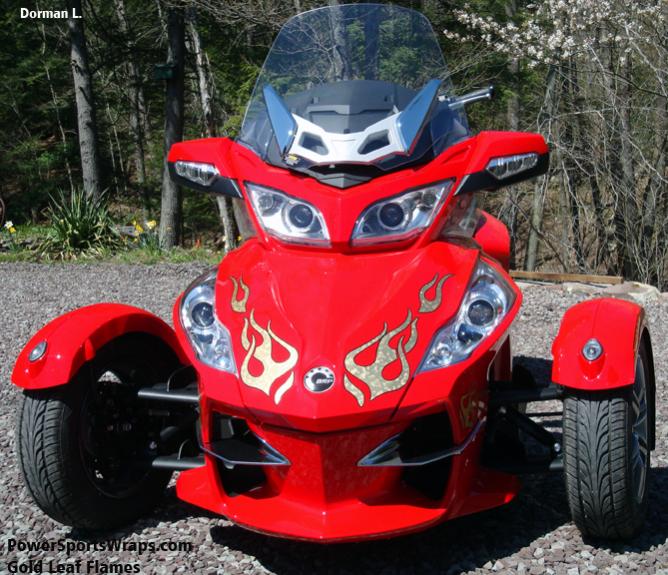 21 Flame Gold Leaf - Add some classy flames to your Spyder using our Gold Leaf film. Wow.. what a look.  814-838-6377