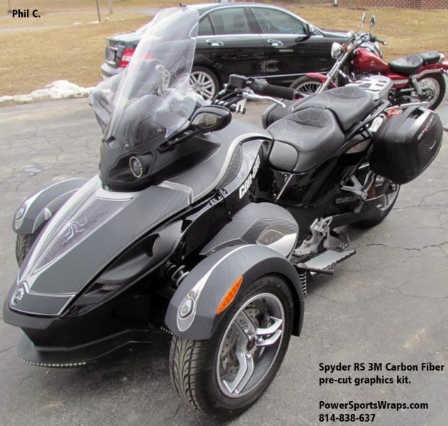 3M carbon fiber RS Spyder graphics kit. Pre-cut panels by:  powersportswraps.com
814-838-6377