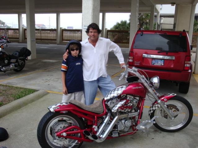 5 1 2010 Sam, his son Ronny and Bourget custom chopper he bought at Sturgis, in 1999.