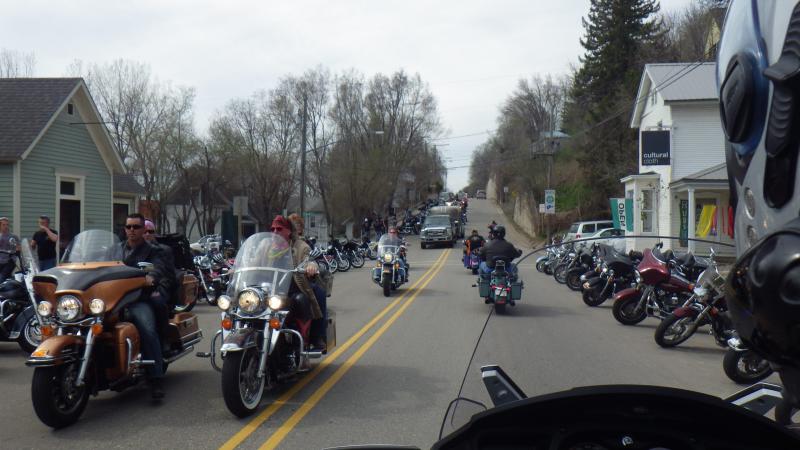 50th anniversary of the "Flood Run" - an estimated 30,000 motorcycles participated along the Mississippi River Road from Lakeland, MN towards the sout