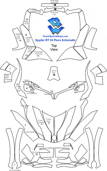 55 Piece RT pre-cut panels that can be used for paint protection film or graphics / wrap kits. Email: pete@powerSportsWraps.com