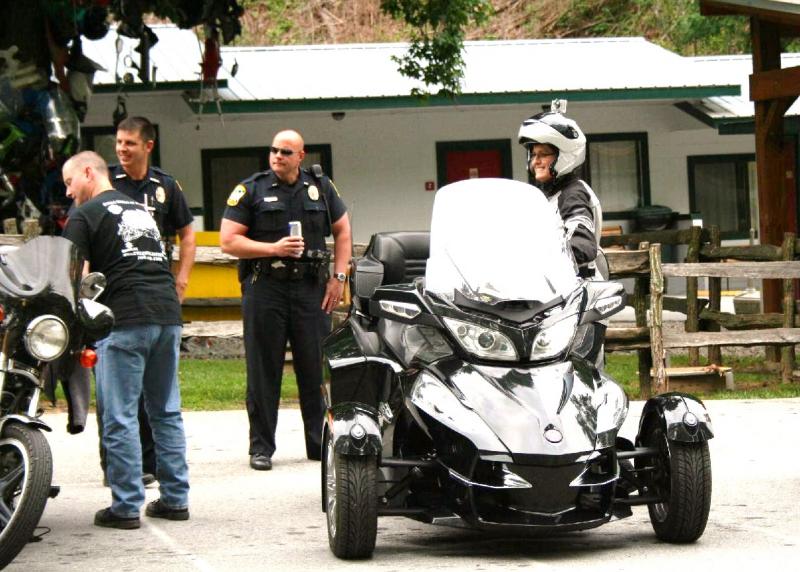 Ann visiting with the local law enforcement.