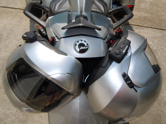 Backrest locked with two helmets. D-Ring extenders would allow the helmets to hang away from the bike but they are not required.