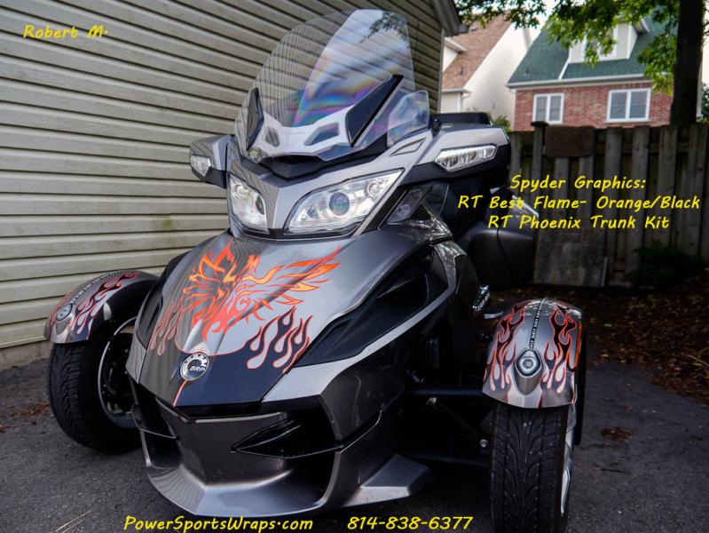 Best Flame Orange/Black  with RT Phoenix trunk kit. Make your Spyder stand out from all the others.  We have a huge selection of RT & RS graphics, das
