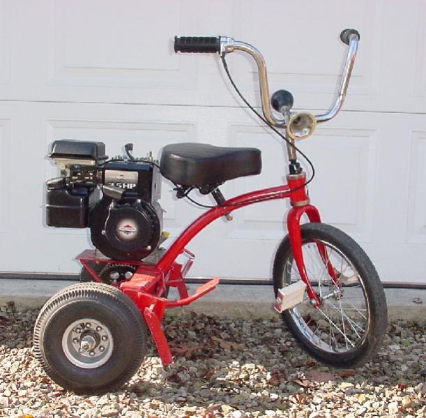 Briggs Tricycle
I built this ca. 1970.  It has been my pit bike for many years.  New motor about 2001.
