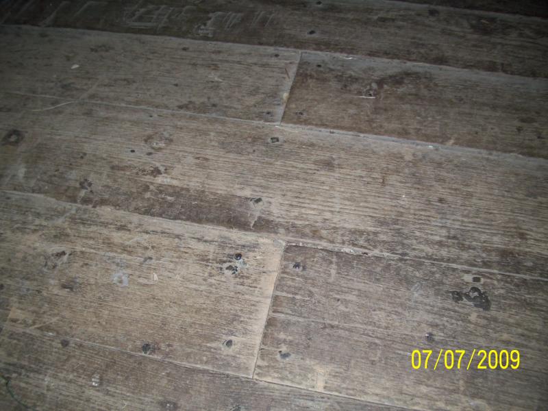 Cabin floor detail.  Notice square-headed nails.  Some plants has wood dowels.