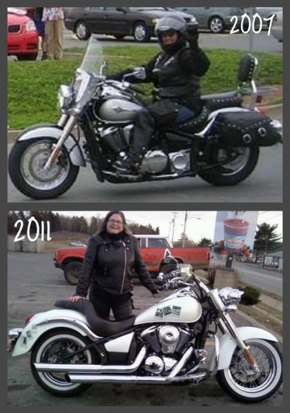 Cicely before & after. This is my 07 which I designed from stock. The tins were painted a pearl white with decals of our family pictures laid on the p