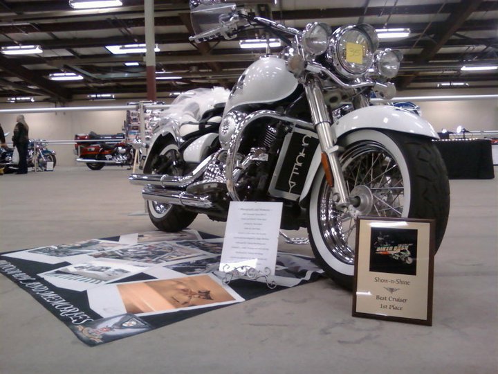 Cicely show. Here is my 2007 Kawasaki Vulcan at the show. The seat was a custom built solo seat to match the bike.