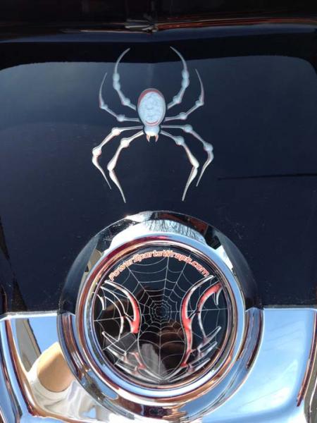 close view of the custom emblem we created for him.