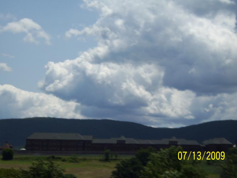 Clouds over a detention center in New York.
