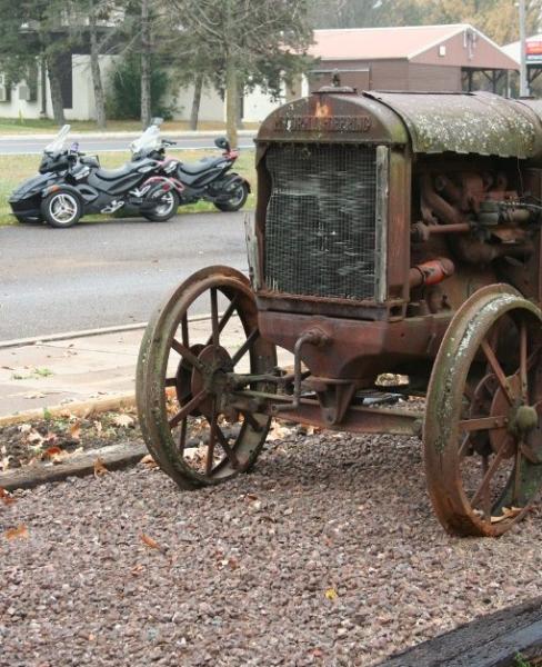 Cool old tractor outside the cafe.